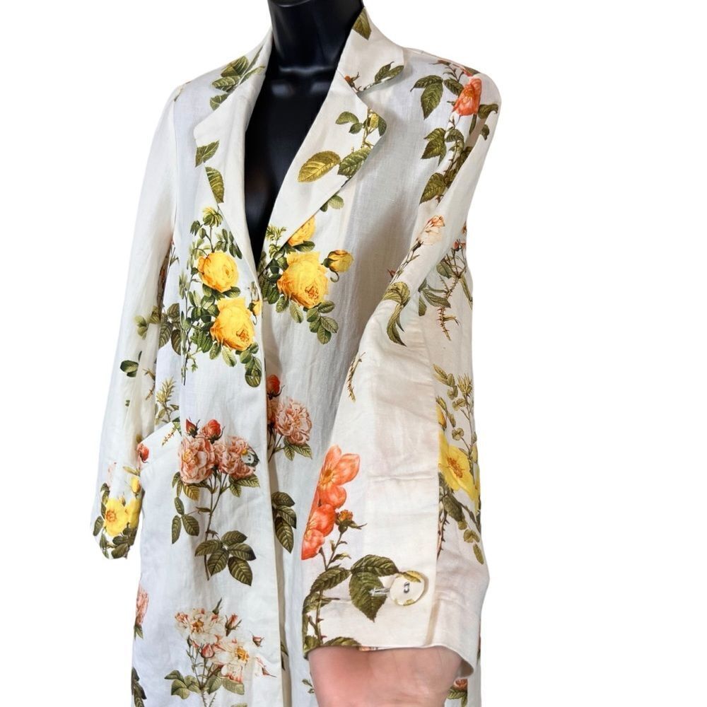 Anthropologie Payal Pratap Floral Longline Linen Blazer Jacket - Picture 5 of 13